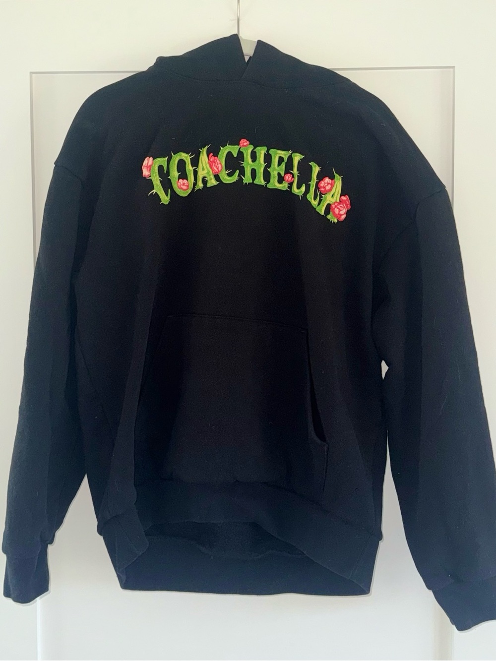 2025 Coachella Black Hoodie with Green & Pink Floral Logo